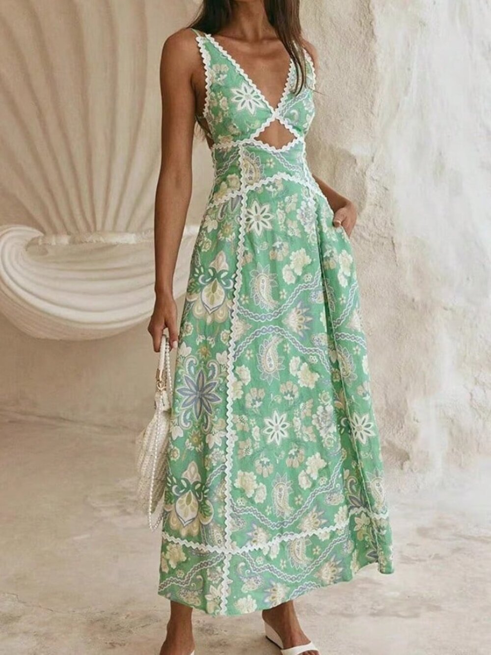 Flower Casual Women's Paisley Print A-Line Sundress - Picture 2 of 4